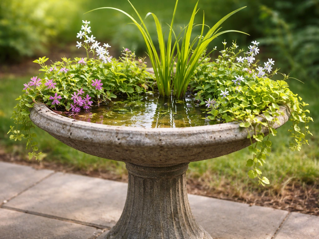 how to plant flowers in a bird bath