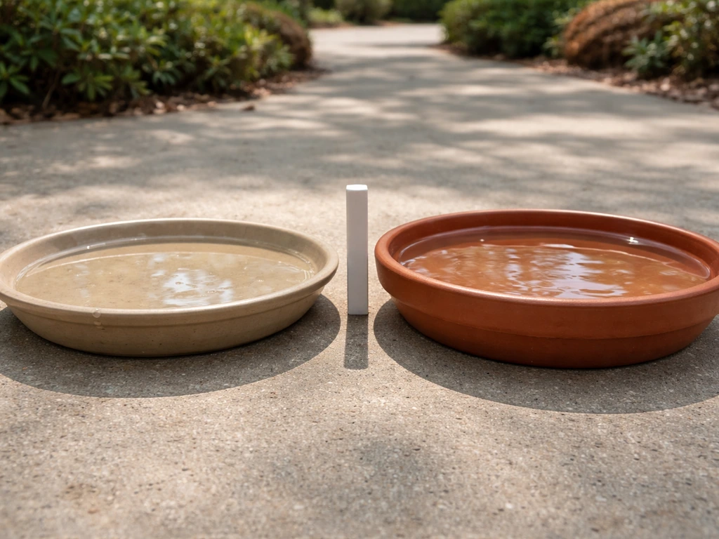 Close-up of two shallow bird water dishes with a small depth reference showing very shallow vs slightly deeper.