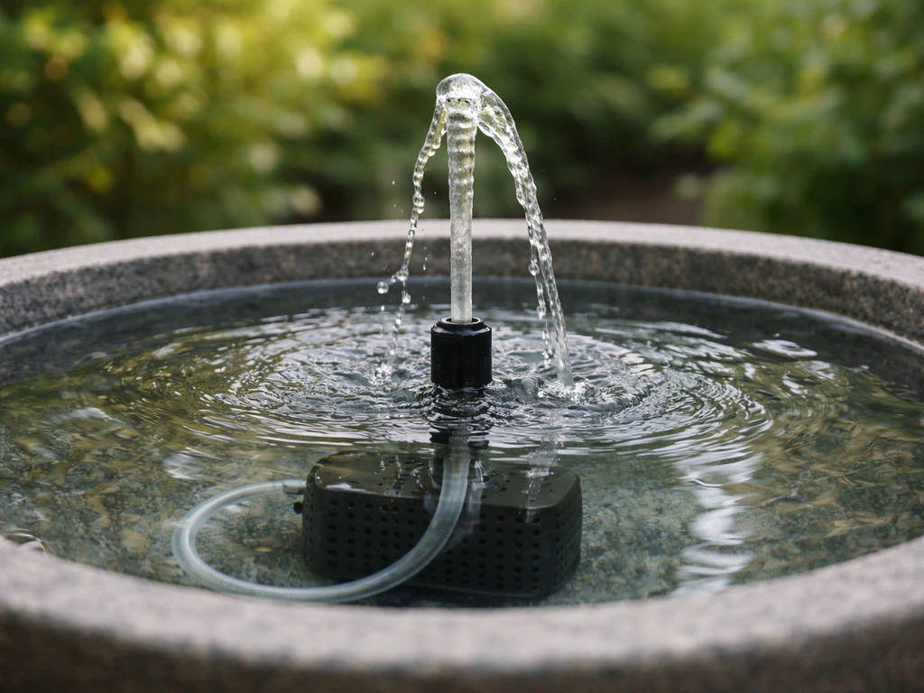 Submerged pump in a bird bath fountain sending water up through a central nozzle