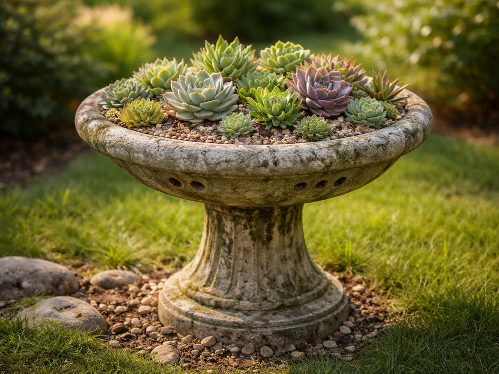 how to plant succulents in bird bath