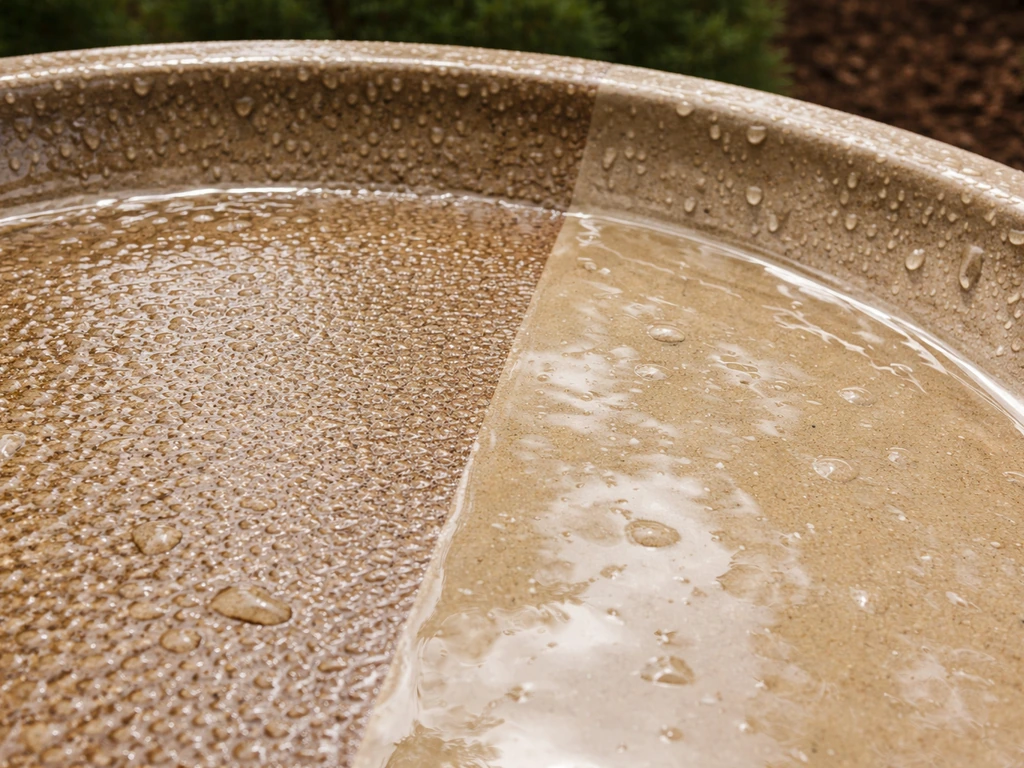 Close-up comparison of textured vs smooth wet bird-bath surfaces showing which offers better grip